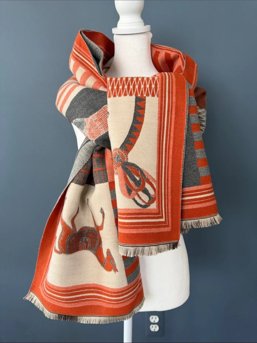 Classic Equestrian Orange & Gray Shawl